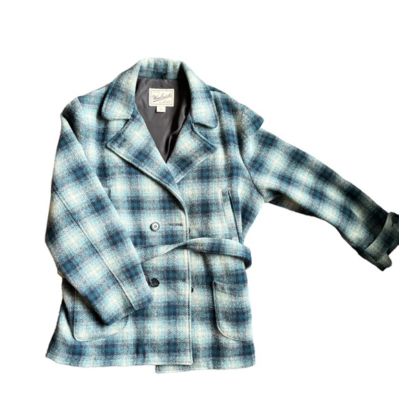 Woolrich blue plaid wool blend Prescott with belt women’s XL - Picture 1 of 7